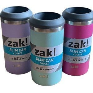 Zak! Slim Can Cooler Pink, Purple or Light Blue 12.5oz Outdoors/Indoors/Summer
